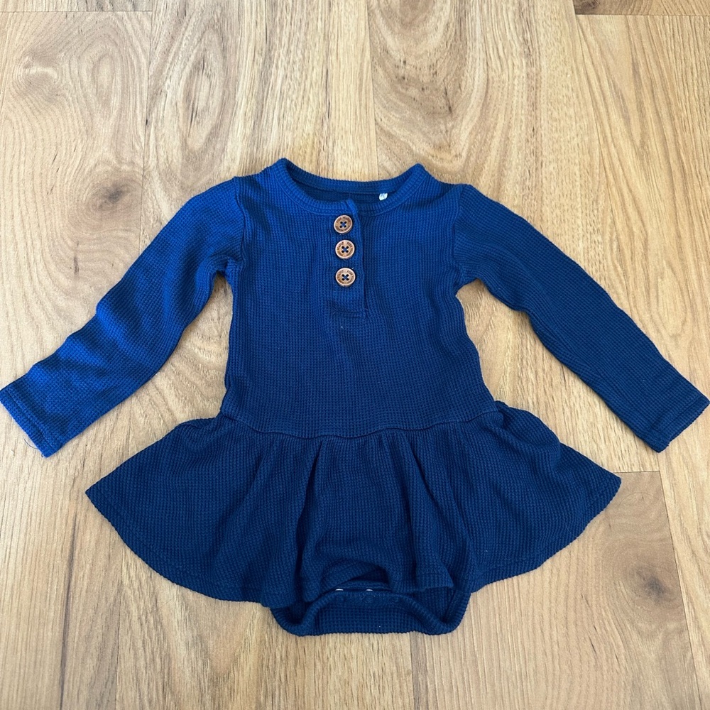 Posh Peanut Navy Baby Dress with Button Detail